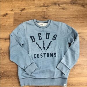 Blue Crewneck Sweater with Bold Text Design